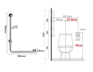Barandilla de Seguridad en Forma de L para Baños Públicos de Hoteles Guardian, para Personas Mayores, Acero Inoxidable 304 - Product Image 4