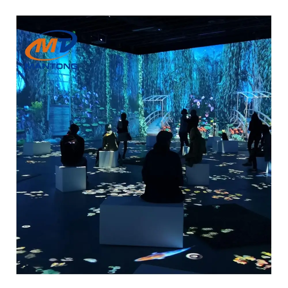Etkileyici projeksiyon sanatı, müze etkileyici projeksiyon ekranı için 3D etkileşim projektörünü görüntüler