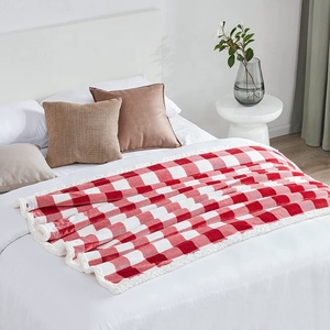 Sherpa Màu Đỏ Và Trắng Trâu Kẻ Sọc Ném Chăn, Fuzzy Fluffy Mềm Ấm Cúng Chăn, <span class=keywords><strong>Fleece</strong></span> Flannel Plush Microfiber Blan - Product Image 3