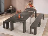 Ensemble de table à manger extensible en bois de chêne noir moderne d'usine 2026 avec chaises, meubles de cuisine et de salle à manger