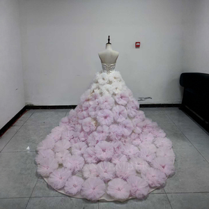 Robe de Quinceañera de luxe rose Spjy022, sans bretelles, corset, appliques florales 3D, tulle ombré, robe de bal Jancember - Product Image 4