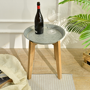 High Quality Farmhouse Indoor <b>Rustic</b> Round Wood Leg Metal Tray Side <b>Coffee</b> <b>Table</b> - Product Image 2