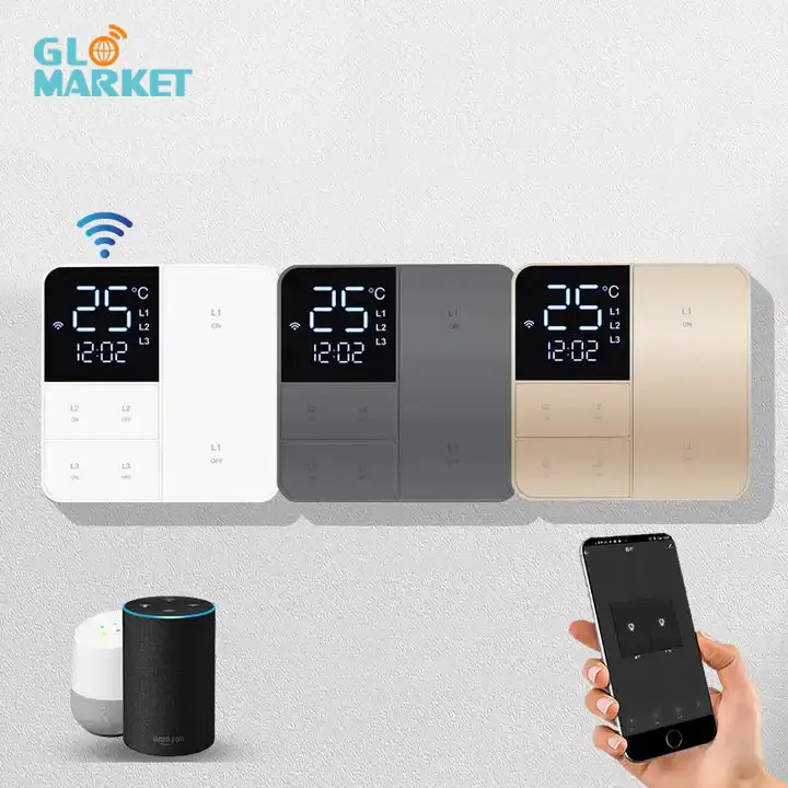 Glomarket Tuya Wifi Smart Wall Light Switch 1/2/3 Gang Support Voice/app/touch Control With Temperature Display Screen