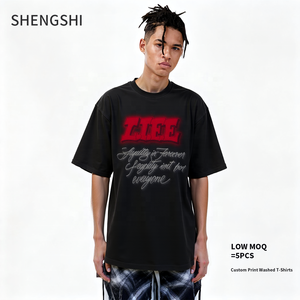 SSC unisexe en vrac t-shirt coton 320g régulier o-cou lavage à l'acide rétro séchage rapide gymnastique avec impression personnalisée quantité minimale de commande 5 pièces t-shirt décontracté pour l'équipe - Product Image 1