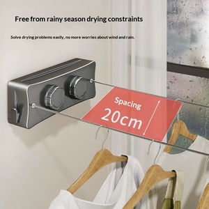 Séchoir à linge invisible rétractable sans perçage à double ligne, 2 niveaux, en ABS et acier inoxydable 304, avec câble métallique de 5,1 m, pour salle de bain - Product Image 3
