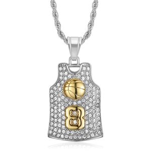 yunnique Stainless Steel Gold Plated Rhinestone Basketball Jersey Pendant Number 8 Unisex Necklace Gift - Product Image 5