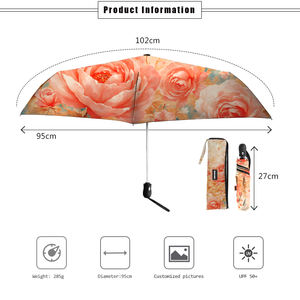 Portable 21 pouces impression personnalisée <span class=keywords><strong>6</strong></span> os 3 parapluie pliant avec protection UV noire pour femme - Product Image 6