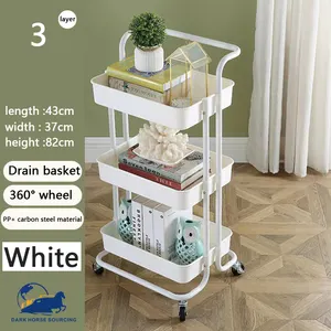 Estilo simples 3 camadas Household Storage Cozinha banheiro trole armazenamento carrinho rack com 4 rodas