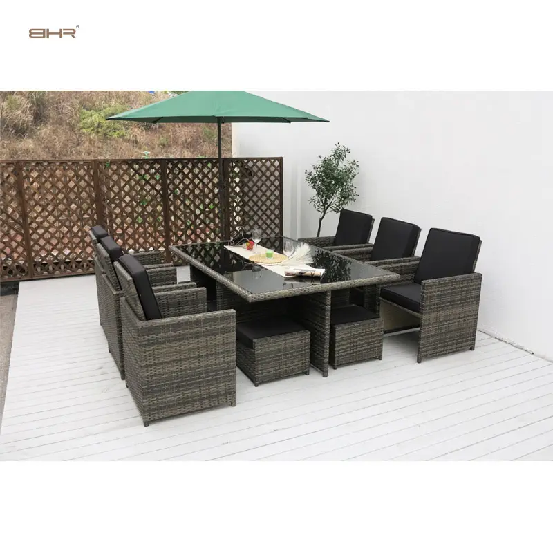 Juego de comedor de mimbre con efectos BHR, muebles modernos para patio, color negro, sin montaje