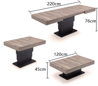 Table à manger relevable multifonctionnelle de luxe moderne, design Wabi Sabi, meubles rétractables en bois et métal pour la maison