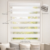 Stores zébrés manuels sans fil à double couche 100 % polyester, faciles à installer, avec filtre à la lumière intégré pour la maison
