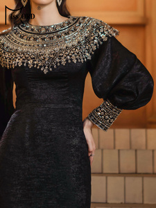A maniche lunghe in velluto nero con paillettes Hijab arabo <span class=keywords><strong>Istanbul</strong></span> marocchino turco Dubai Muslim modesti abiti da sera lunghi da donna - Product Image 6