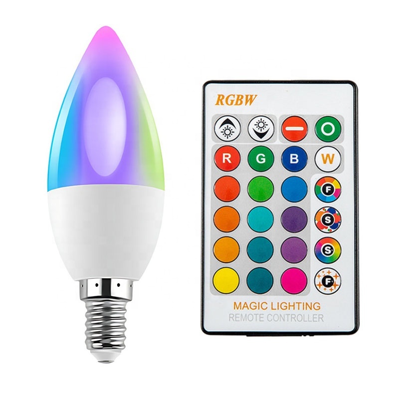 LED 5W RGBW Candle Bulb E27/E14 16 Colors Changing Remote Control Dimmable AC85-265V Home Decor