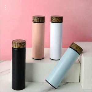 แก้วน้ำสแตนเลสสองชั้นแบบตรง ขนาด 350 มล. 500 มล. ปรับแต่งได้ พร้อมฝาไม้ลายไม้ - Product Image 1