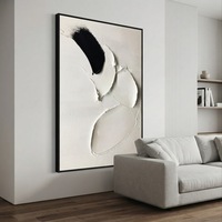 Peinture texturée 3D noir et blanc, art mural neutre, peinture à l'huile abstraite, décoration murale contemporaine, art minimaliste pour entrée