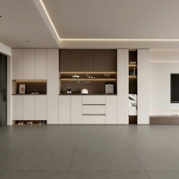 Meuble TV bas profil avec tiroirs de rangement et éclairage d'ambiance LED pour salon moderne, projet de personnalisation complète de la maison, OEM
