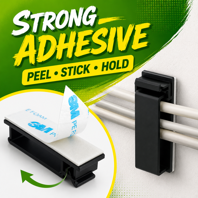 Nylon Flat Cable Clip Adhesive Backed Wire Clamp Drill-Free Reusable Cable Holder for Wall Desk Cabinet Cable Management