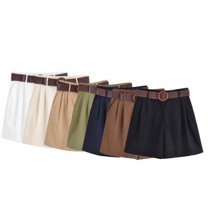 Stile Estivo da Strada: <span class=keywords><strong>Camicia</strong></span> a Maniche Corte Tinta Unita, Vestibilità Ampia con Cintura <span class=keywords><strong>e</strong></span> <span class=keywords><strong>Pantaloncini</strong></span> Plissettati al Ginocchio da <span class=keywords><strong>Donna</strong></span> S - Product Image 4