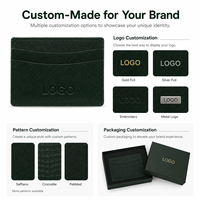Portefeuille porte-cartes en cuir Saffiano vert foncé pour homme, idéal pour le bureau et les voyages, avec poche fine et fentes incurvées