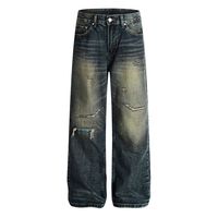 Jeans larges vintage personnalisés pour hommes, effet vieilli, avec patchs, en denim de coton épais, vente en gros, OEM ODM, marque privée
