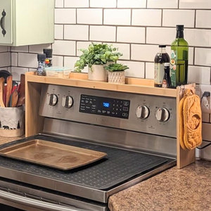 Estante <span class=keywords><strong>de</strong></span> bambú para especias sobre la estufa para almacenamiento <span class=keywords><strong>de</strong></span> cocina, estante organizador para especias <span class=keywords><strong>de</strong></span> cocina <span class=keywords><strong>de</strong></span> 31,5 ", estante superior para estufa con 6 ganchos - Product Image 1