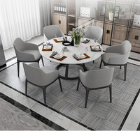 Moderne Grande Vente Restaurant Industriel Or Cadre Marbre Meubles Marbre Top Cuisine Ronde Ensemble Blanc Table À Manger