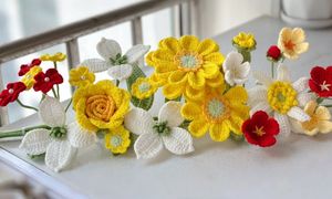 2024 SY fait à la main tricoté fleurs décoratives plantes artificiel blanc Phalaenopsis papillon orchidée <span class=keywords><strong>Zinnia</strong></span> Elegans Crochet - Product Image 5