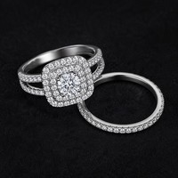Ensemble de mariage en argent sterling 925 avec bague de fiançailles double halo ronde brillante de 0,5 ct pour femme, bagues empilables pour mariage