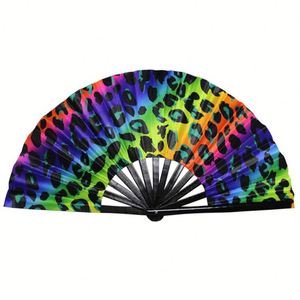 Holographic 13 Inch Custom Printed Handmade <b>Large</b> Bamboo PVC Folding Hand Held <b>Fan</b> Rave for Women and Party - Product Image 1