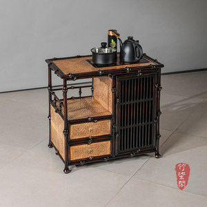 Bamboo Tea Cabinet Lacquered <b>Storage</b> <b>Sideboard</b> Chinese Style With Drawer And Shelf For Tea Set Display - Product Image 2