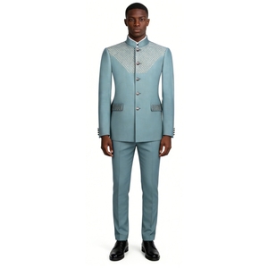 Completo da <span class=keywords><strong>Uomo</strong></span> con Colletto alla Coreana - <span class=keywords><strong>Blazer</strong></span> Formale con Dettagli a Quadri e Pantaloni Coordinati Set 2 Pezzi Sehe Fashionbisou - Product Image 4
