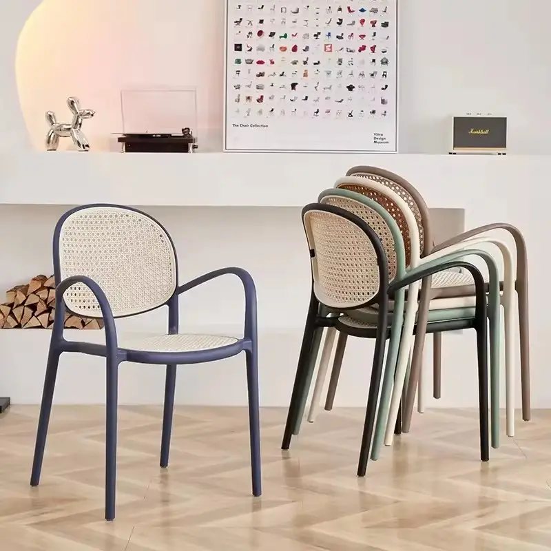 Muebles nórdicos modernos para el hogar, sala de estar sillón para, silla de comedor de ratán de plástico para restaurante de Hotel