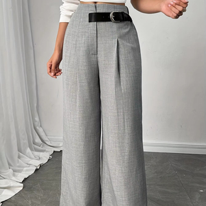 <span class=keywords><strong>Pantaloni</strong></span> da <span class=keywords><strong>Donna</strong></span> a Vita Alta Grigio Chiaro, Primaverili e Invernali, Larghi, Minimalisti, per il Lavoro, con Effetto Drappeggiato - Product Image 5