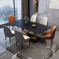Ensemble de table et chaises de salle à manger extensible rectangulaire en marbre de luxe moderne, 4 à 6 places, structure en métal, mobilier de salle à manger noir et or