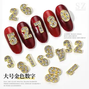 10pcs Grande ouro digital nail art liga jóias diamantes sólidos piscando diamantes de metal nail art charme jóias decoração