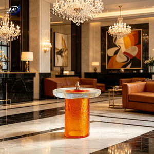 Mesa Auxiliar Apilable de Resina Transparente con Textura, Diseño Posmoderno, Mueble Decorativo para Sala de Estar, Estilo Bloques de Color Naranja - Product Image 3