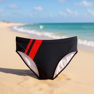 Slip da bagno da donna Buonic taglie forti 48-56, neri con strisce rosse, intimo e costumi da bagno - Product Image 2