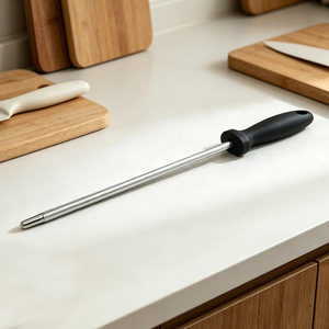 Stainless Steel Manual <b>Knife</b> <b>Sharpener</b> Stick For Household And Butcher Use With Black Handle - Product Image 2