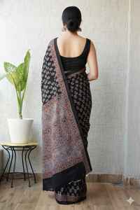 Sari de Seda Étnico Indio de Lujo, Largo hasta el Suelo, Ligero, con Estampado Floral Digital, de Secado Rápido, para Fiestas de Verano, Venta al por Mayor ODM - Product Image 3