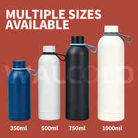 Bouteille d'eau isotherme en acier inoxydable 304 à col étroit, revêtement caoutchouc, avec logo personnalisé, 500 ml et 750 ml