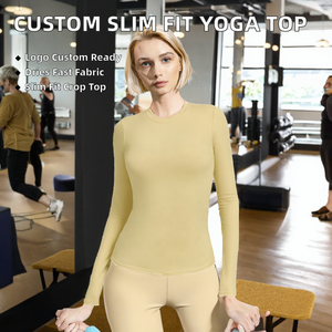 Camiseta de Yoga de Manga Larga para Mujer, Cuello Redondo, Ajustada, Tejida, Ropa Deportiva para Entrenamiento y Descanso - Product Image 2