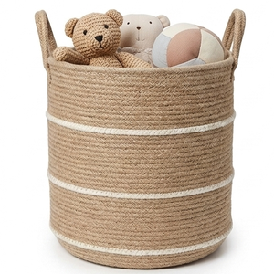 Handwoven Cotton Rope Laundry <b>Hamper</b> Decorative Jute <b>Storage</b> Basket With Handles For Blankets Towels Toys Living Room Organizer - Product Image 4