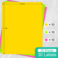 Kertas Stiker Fluorescent Cetak Grosir, 8.5x11 inci Label Perekat Inkjet Laser 30 Lembar Warna Campuran Stiker Bisnis