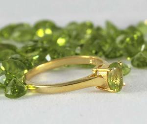 Natural <b>Green</b> Peridot 5x7mm Oval Cut Classic Bezel Setting Solid 14k Yellow Gold Birthstone <b>Ring</b> - Product Image 2