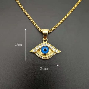 Colgante de acero inoxidable para hombre, joyería con cristales, chapado en oro, azul, ojos malvados, azul - Product Image 3