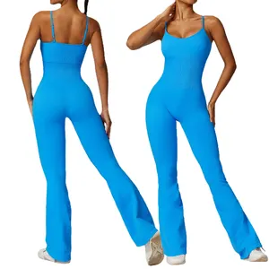 Nude Feeling Skinny One Piece Yoga Suit Women's Casual Flared Jumpsuit Quick Dry Fitness Bodysuit