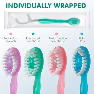 5 In 1 Disposable Mini Travel On The Go Toothbrushes With Toothpaste Tongue Scrapers Floss Pick For Hotel Or Travel