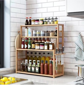 New Design <strong>Natural</strong> Bamboo 4-tier Standing Spice Rack Organizer Wooden Seasoning Storage <strong>Shelf</strong> Wholesale for Kitchen Countertop - Product Image 1