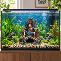 Ornement d'aquarium en forme de trône de pirate squelette, grotte cachette pour poissons et crevettes, pour aquascaping et décoration de réservoir sous-marin