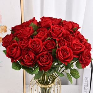 Rose artificielle en velours épais et dense, élégante, pour la décoration de table de mariage, décoration de table de restaurant, ornement de table chaleureux - Product Image 1